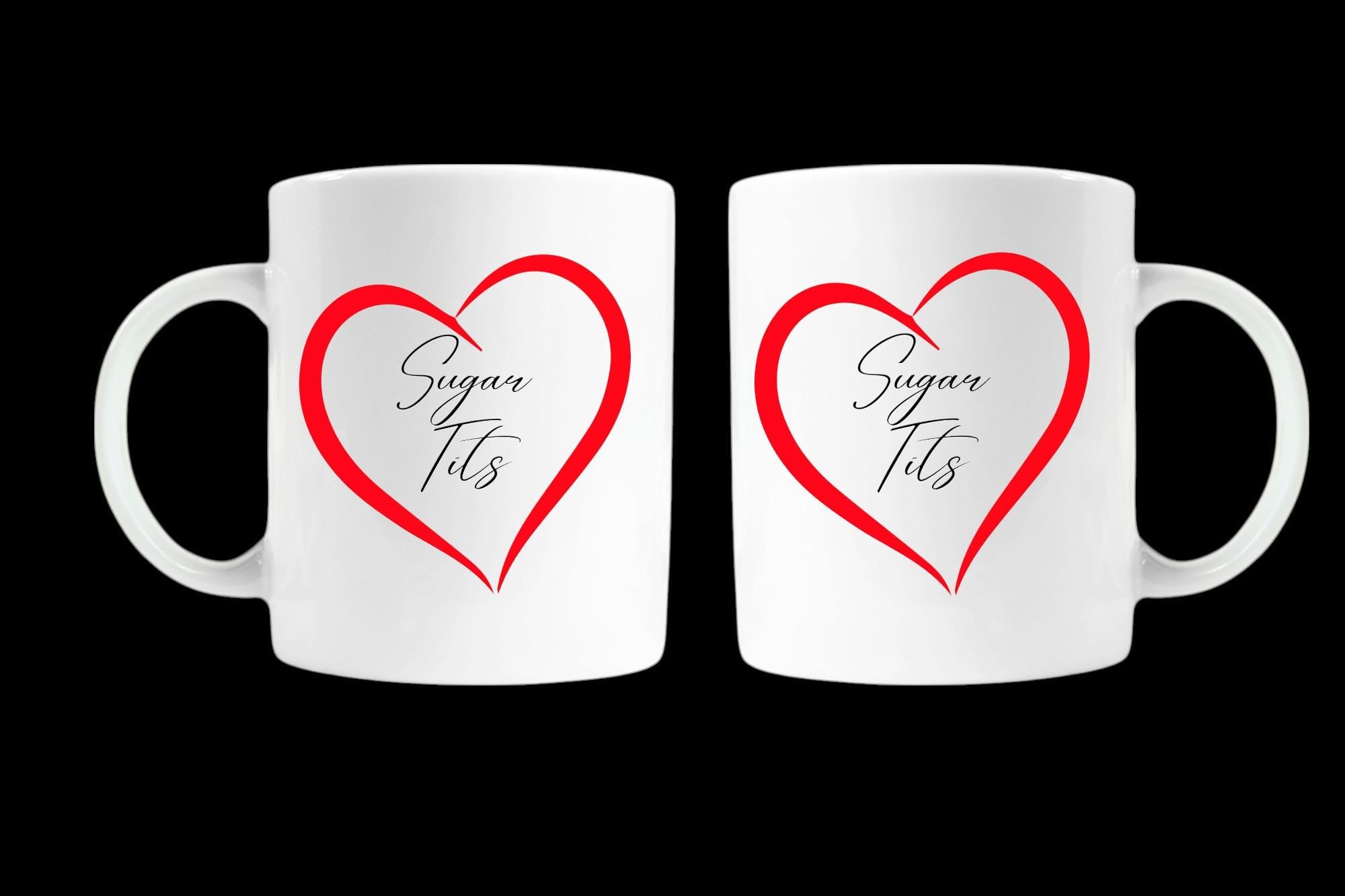 Sugar Tits Coffee Mugs Set: Funny Gift Idea, Heart Design, Novelty Mugs for her/him. Valentine's Mug Set