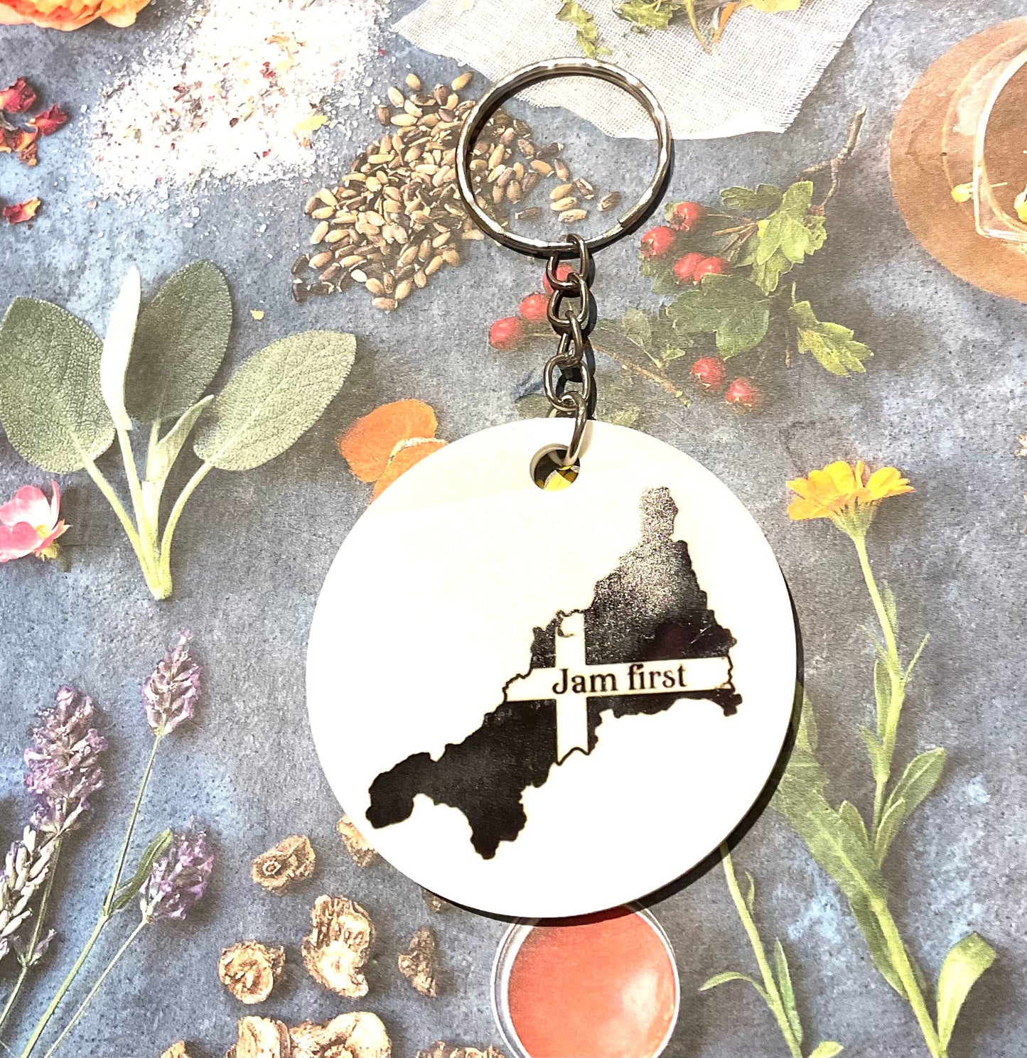 Jam first , Cornwall Keyring , Cornish gift , Novelty gift , small gift , Cornwall , Cornish item , Made in Cornwall