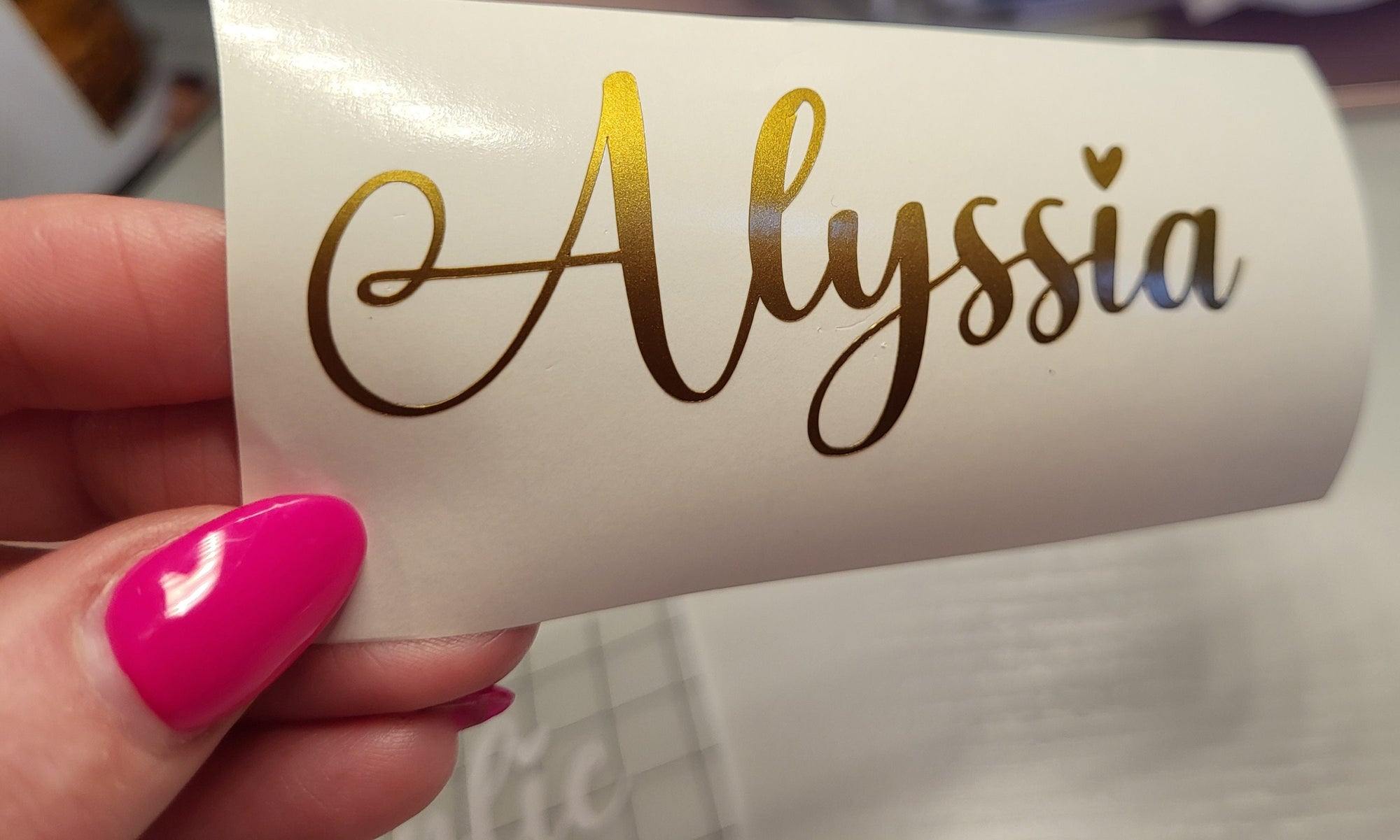 Gold Alyssia Name Decal - Personalized Vinyl Sticker for Tumbler, Car Window