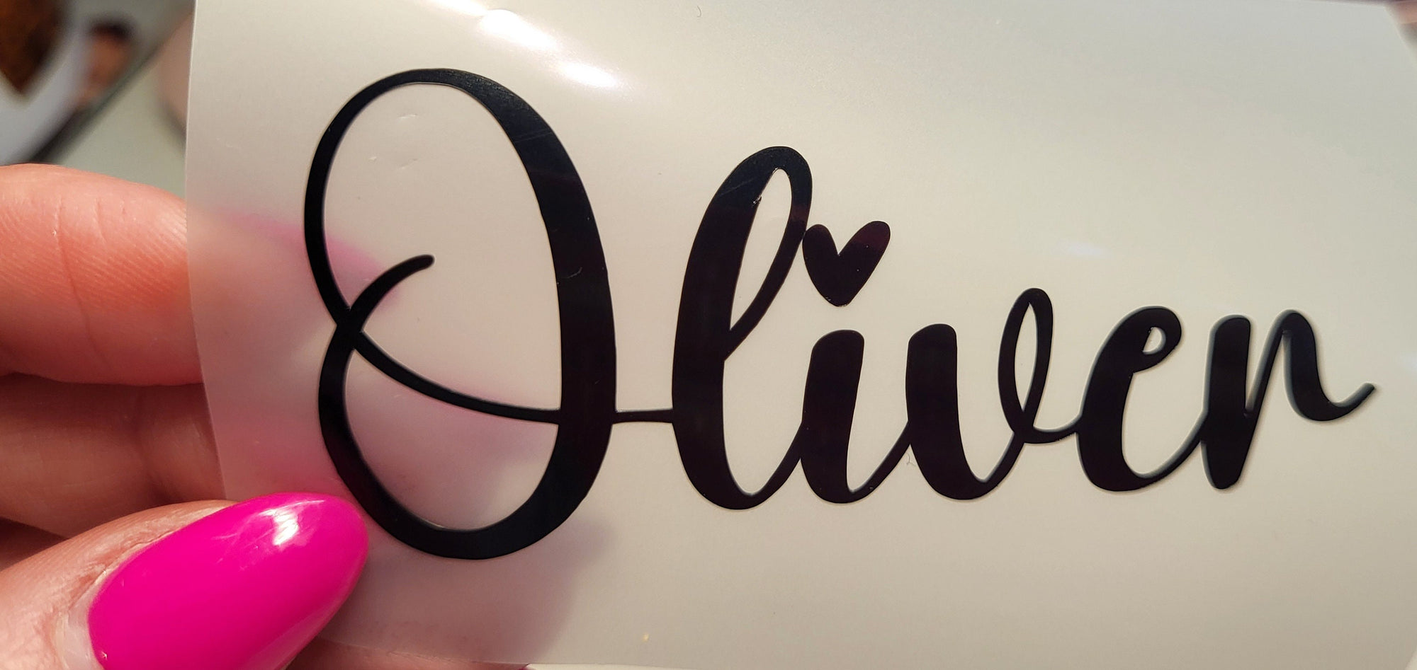 Custom Vinyl Oliver Name Sticker with Heart Accent, Personalized Decal