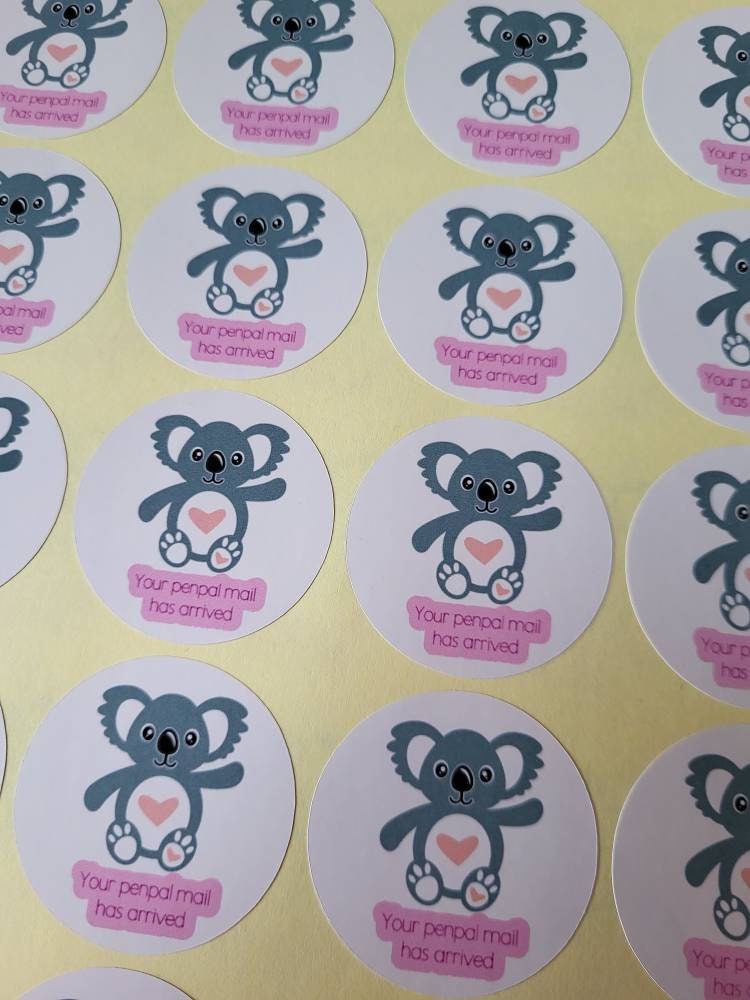 Koala Bear Stickers: "Your Penpal Mail Has Arrived", for envelope seals & packaging