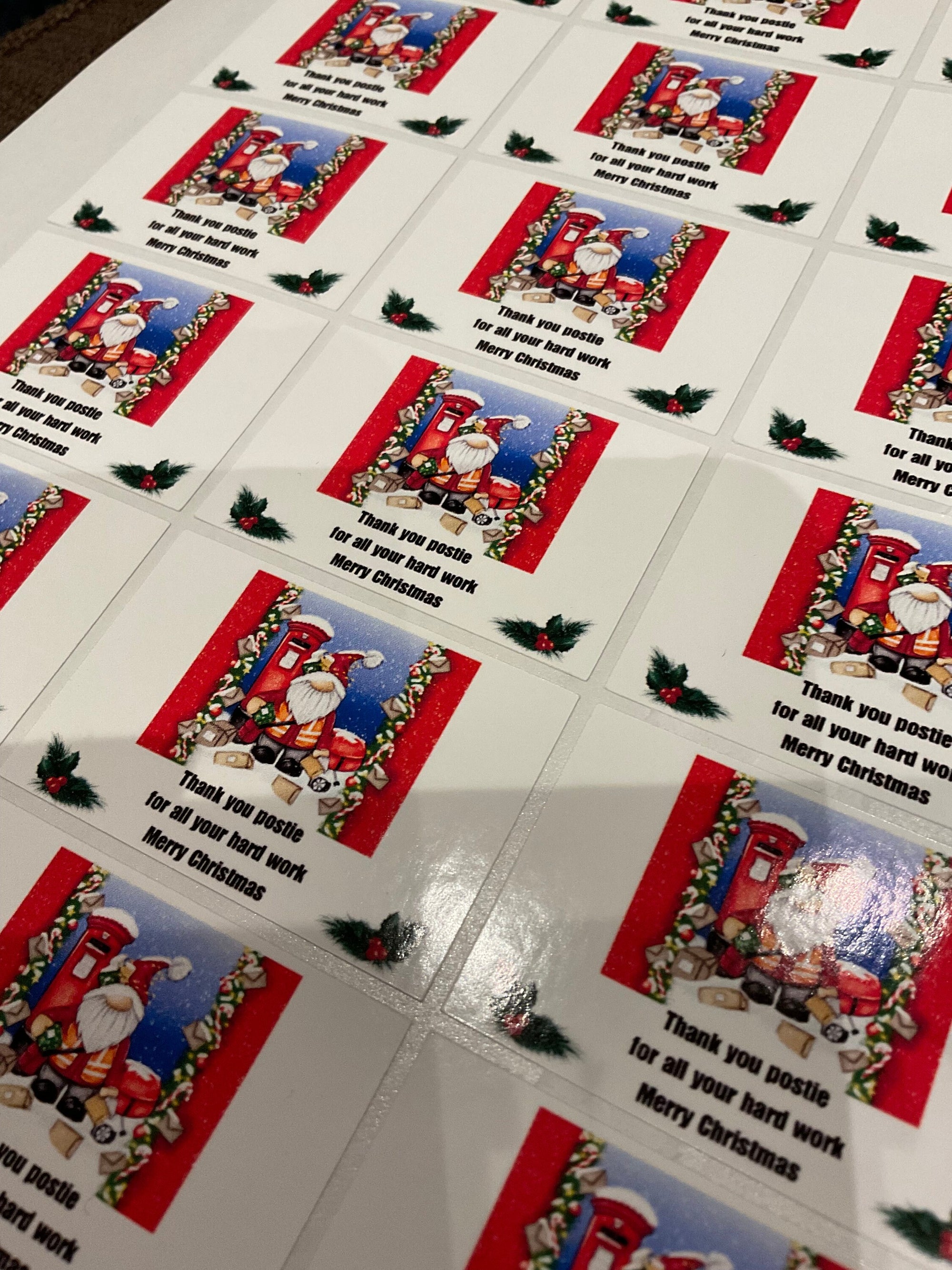 Christmas Stickers: Thank You Postie for Your Hard Work, Mail Carrier Gnome & Postbox Stickers
