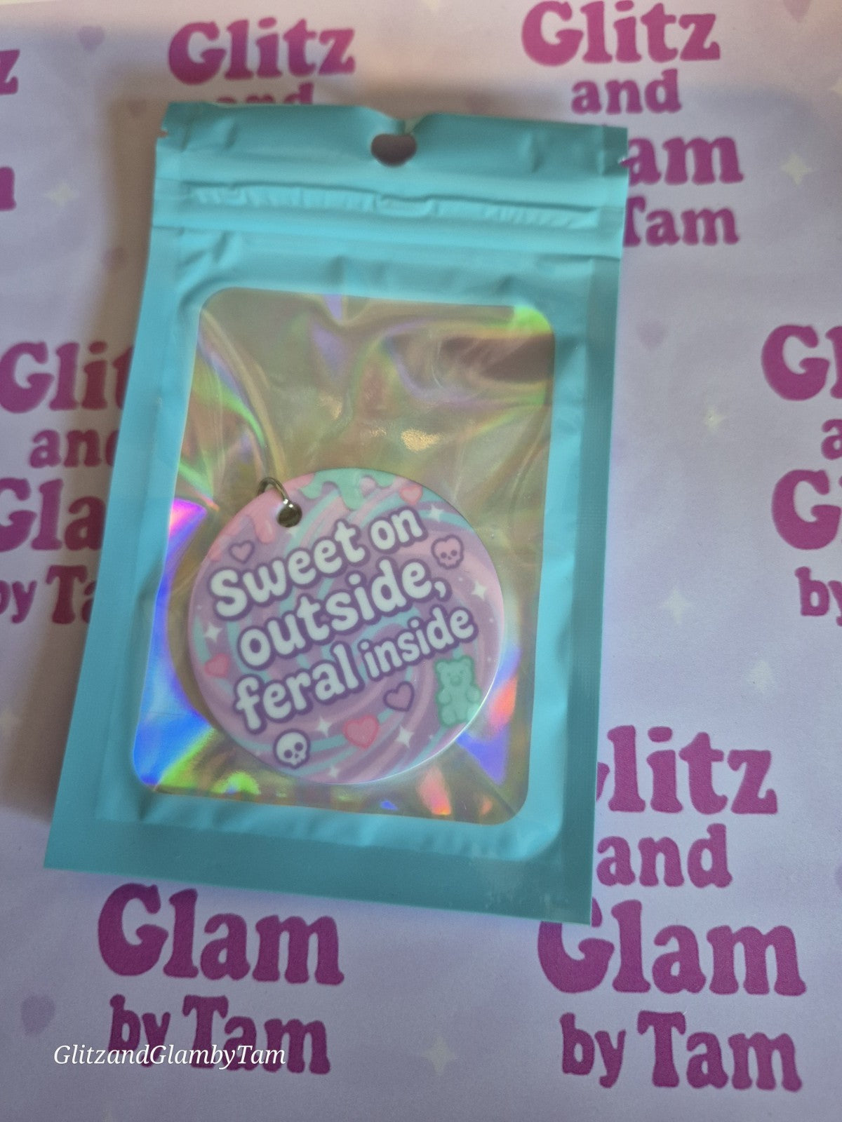 Sweet on Outside, Feral Inside” Keyring – Funny Pastel Goth Acrylic Keychain – 2