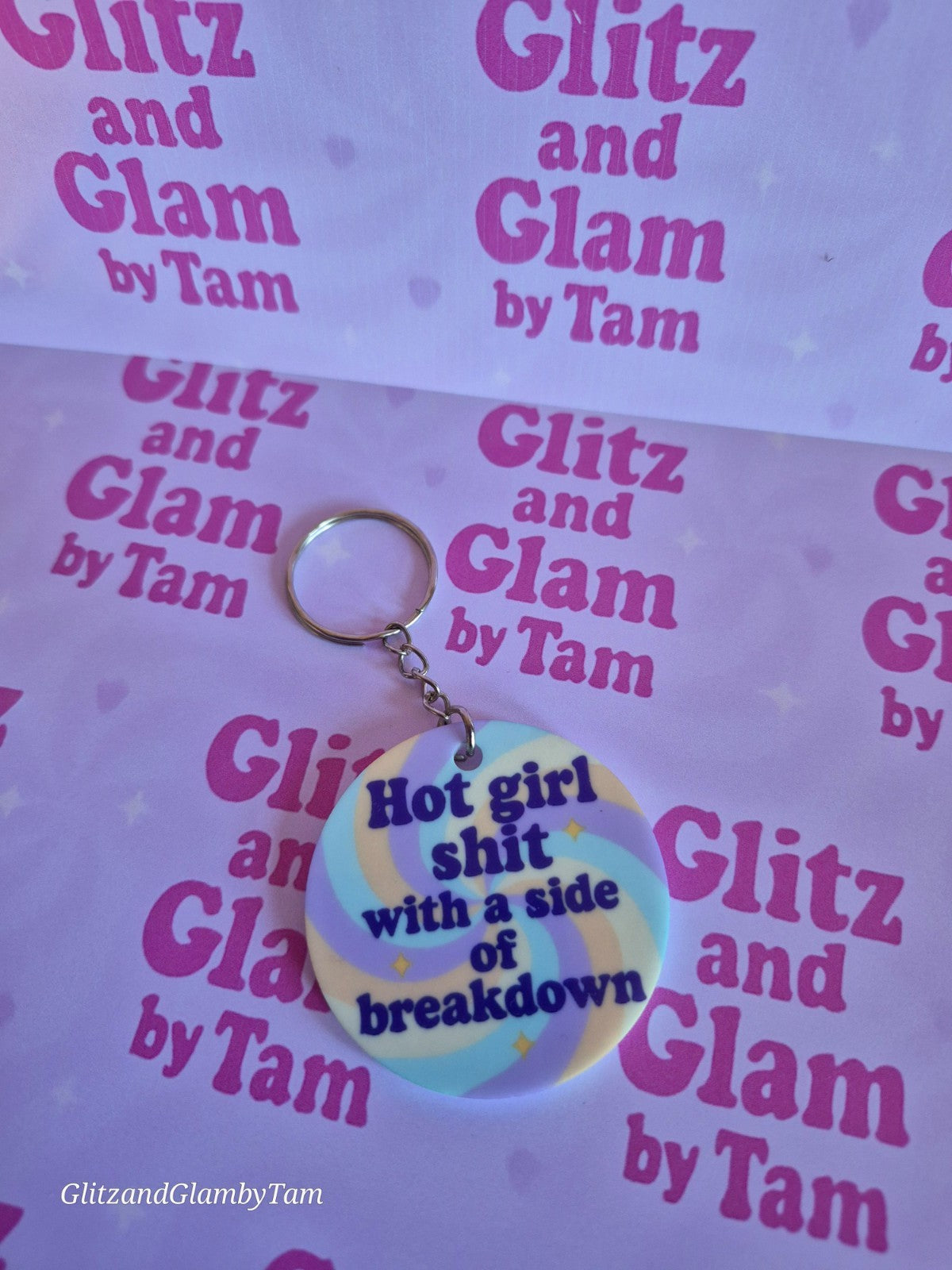 🔥 Hot Sh*t With A Side Of Breakdown Keyring – Pastel Sass for the Resilient one