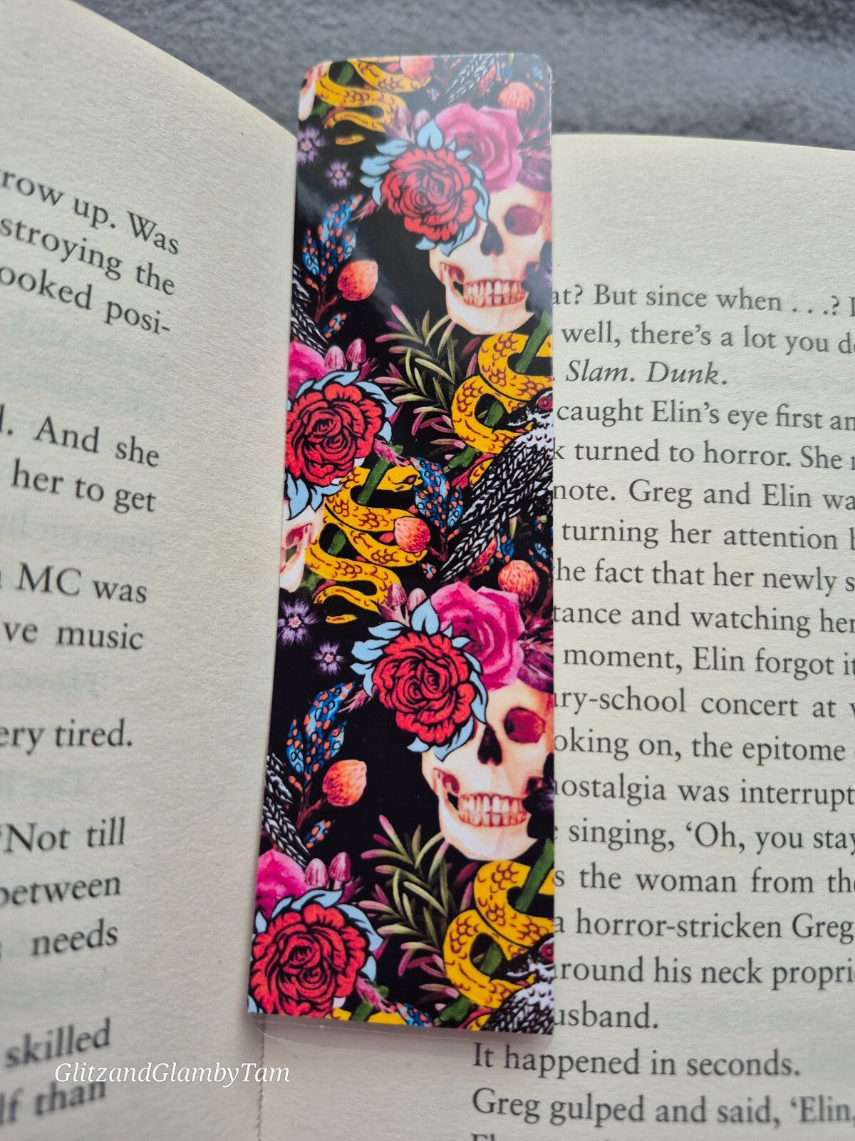 Skull & Floral Bookmark - Snake, Roses, Gothic Book Lover Gift