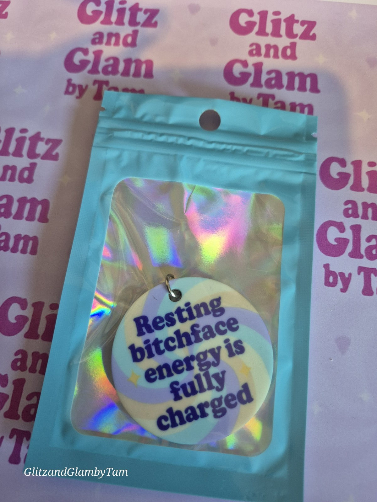 Resting B*tchface Energy Keyring – Funny Pastel Swirl Acrylic Keychain – 2 Inch