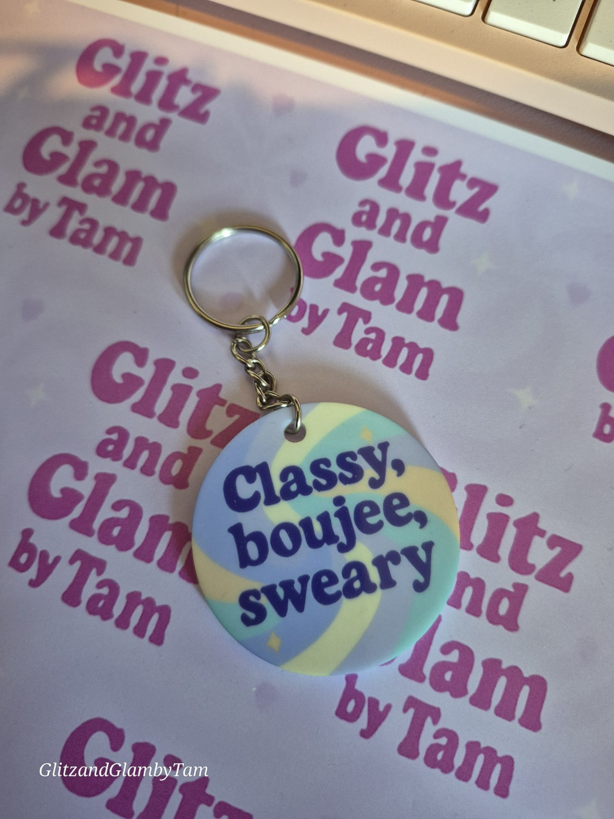 Classy Boujee Sweary Keyring – Funny Pastel Swirl Acrylic Keychain – 2 Inch...