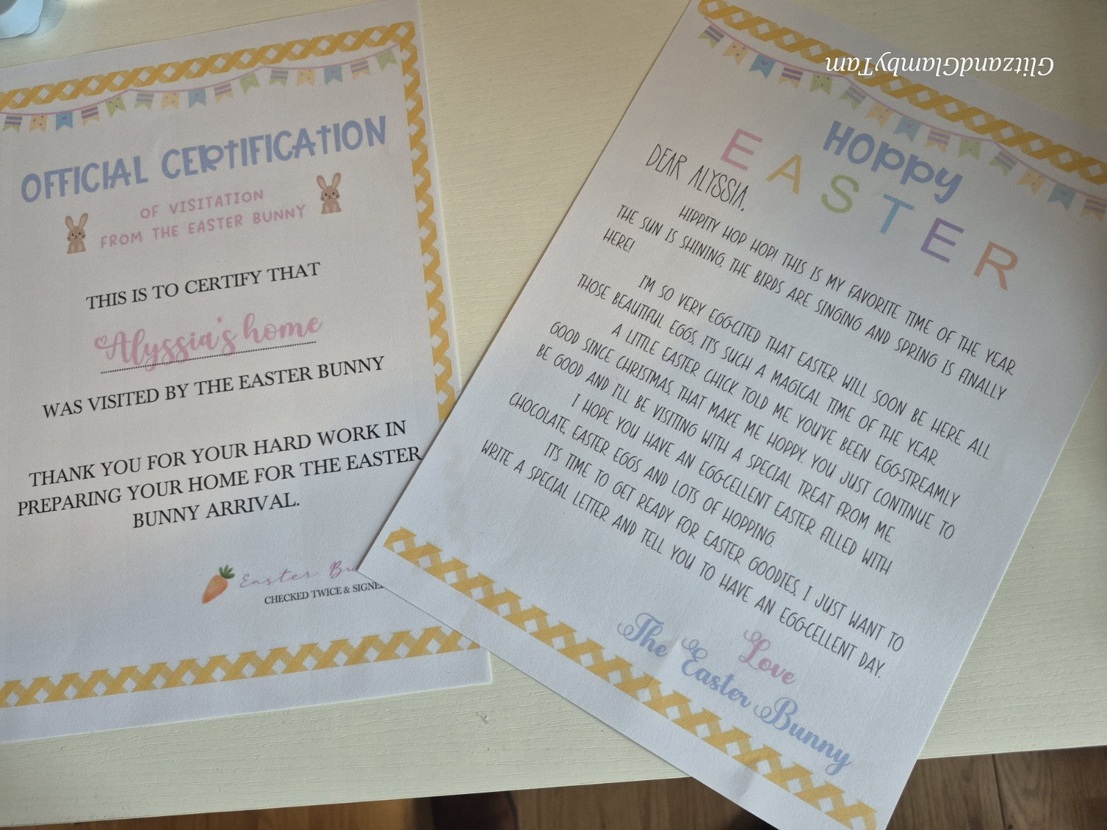 Personalized Easter Letter and Certificate from the Easter Bunny for Kids