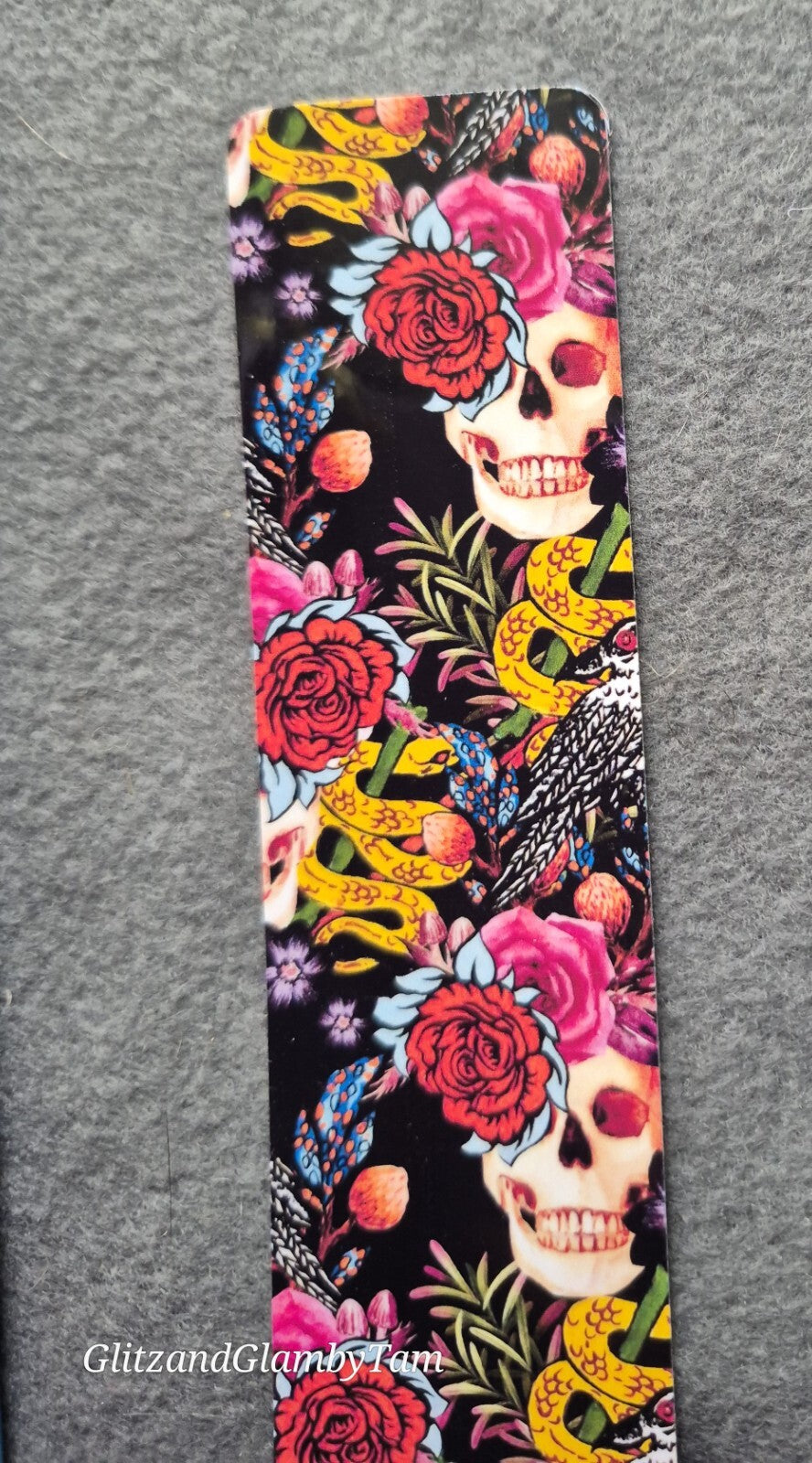 Skull Floral Bookmark: Gothic Roses & Snake. Book Lover Gift, Unique Reader Present