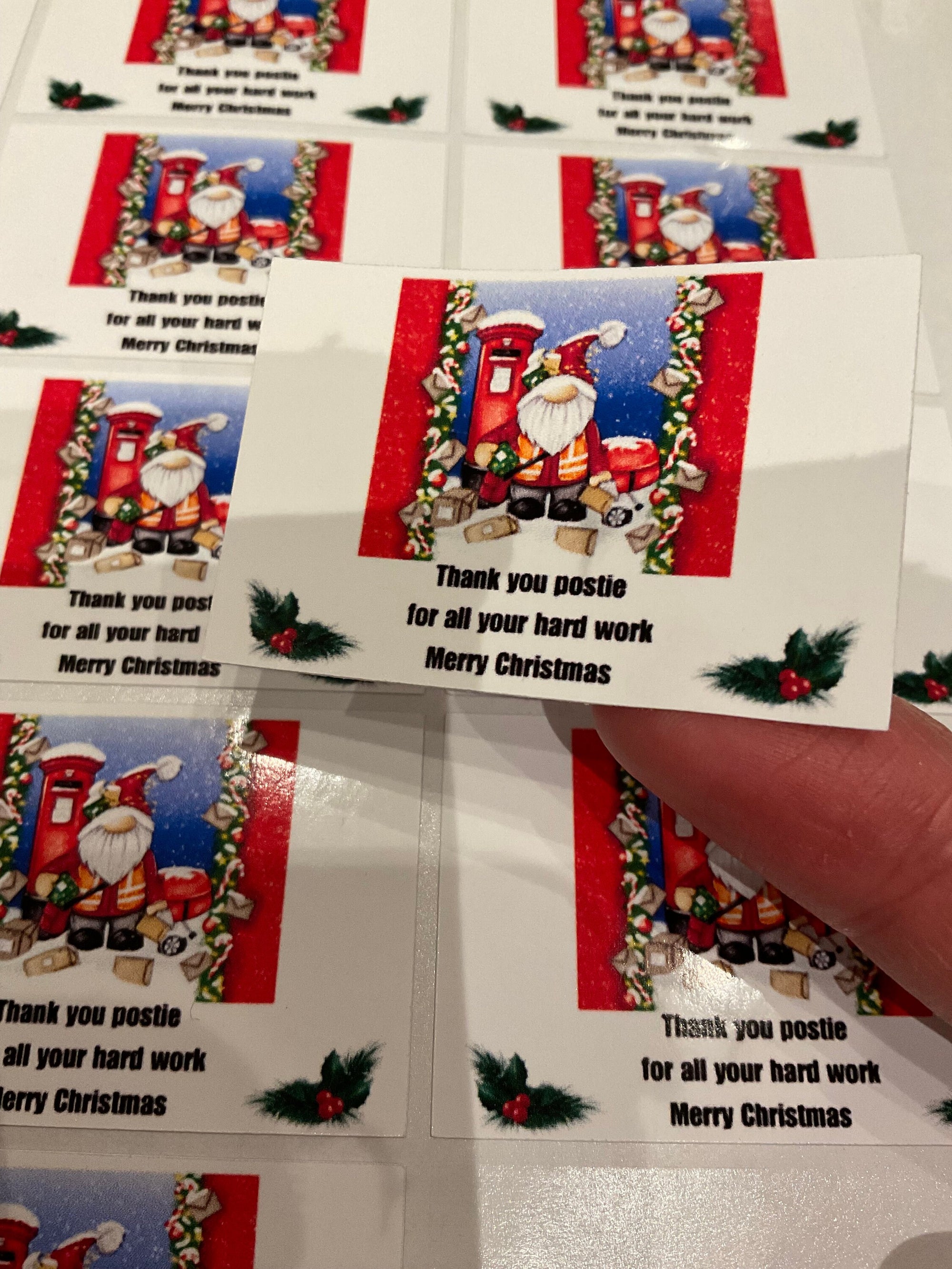 Christmas Postie Stickers: Thank You for Hard Work! Gnome & Postbox Holiday Stickers.