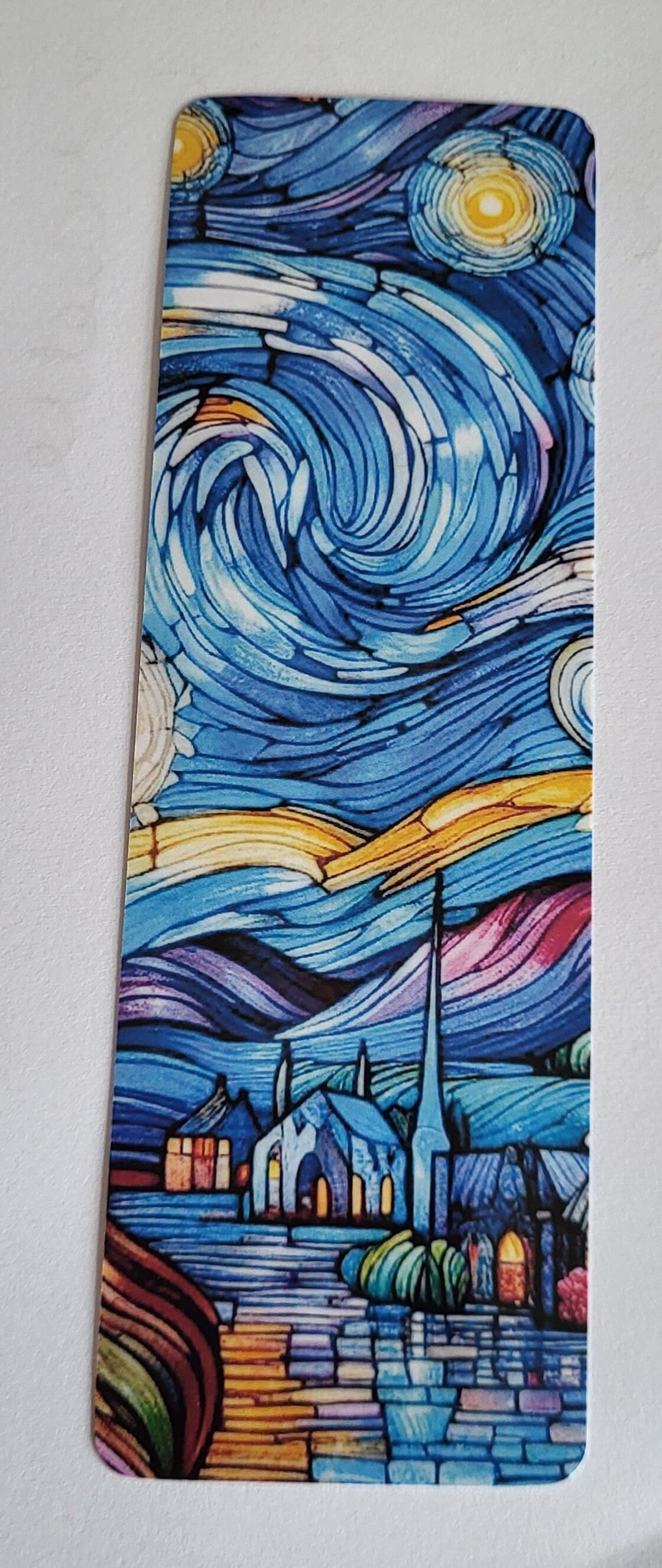 Starry Night Bookmark: Van Gogh Inspired Painting, Art Lovers Gift, Blue Landscape