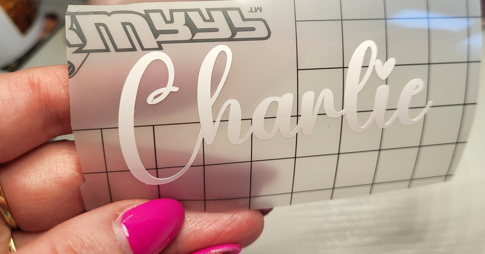 Custom "Charlie" Vinyl Decal: Personalized Name Sticker with Grid for Size