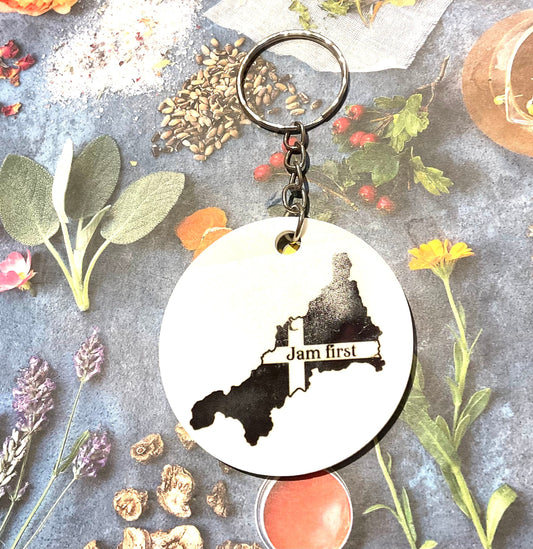 Jam first , Cornwall Keyring , Cornish gift , Novelty gift , small gift , Cornwall , Cornish item , Made in Cornwall