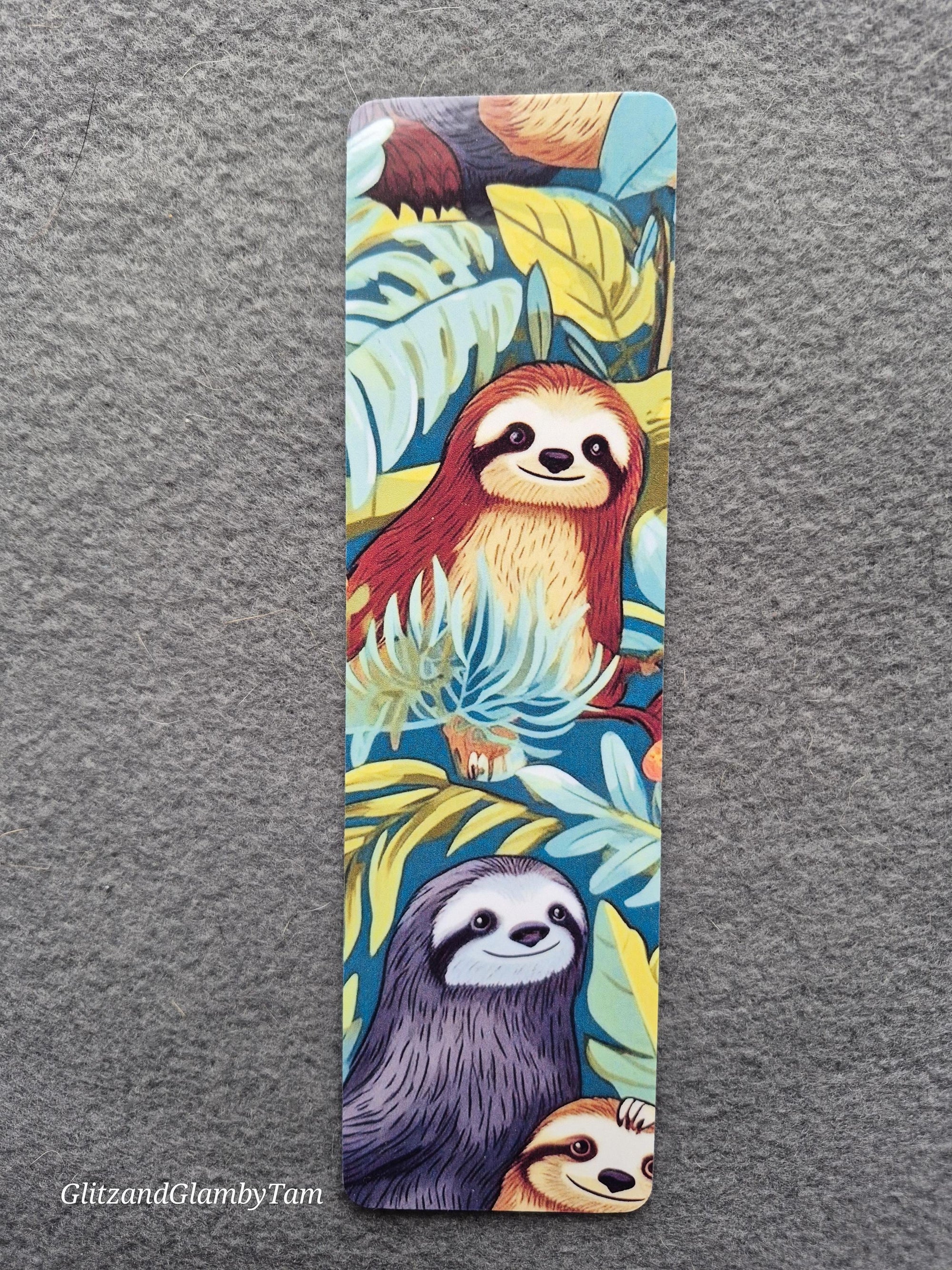 Sloth Bookmark: Jungle Scene with Cute Sloths by GlitzandGlambyTam