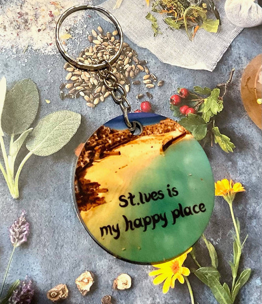 St.Ives is my happy place , Cornwall ,  Cornish Gift,  made in Cornwall , St.Ives gift , small gift , keyring,  keychain , any occasion