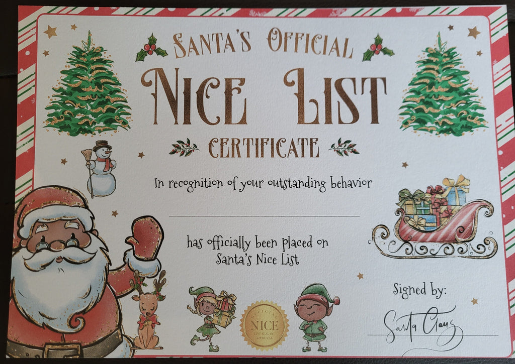 Santa's Nice List Certificate: Holiday Cheer & Christmas Gift for Good Behavior!