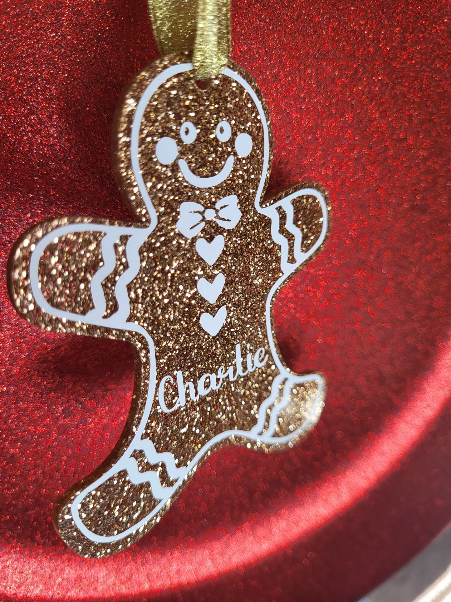 Gold glitter personalised gingerbread man christmas tree decoration , Christmas gift , Glitter Christmas gingerbread man