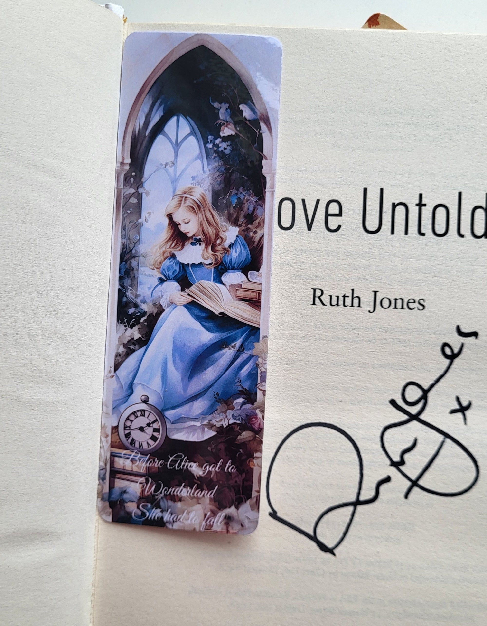 Alice in Wonderland Bookmark in "Love Untold" Book by Ruth Jones with Signature