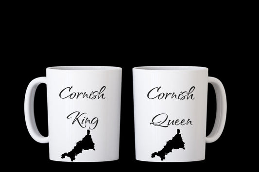Cornish King & Cornish Queen Mug Set | Cornwall Couple Gift | Matching Mugs