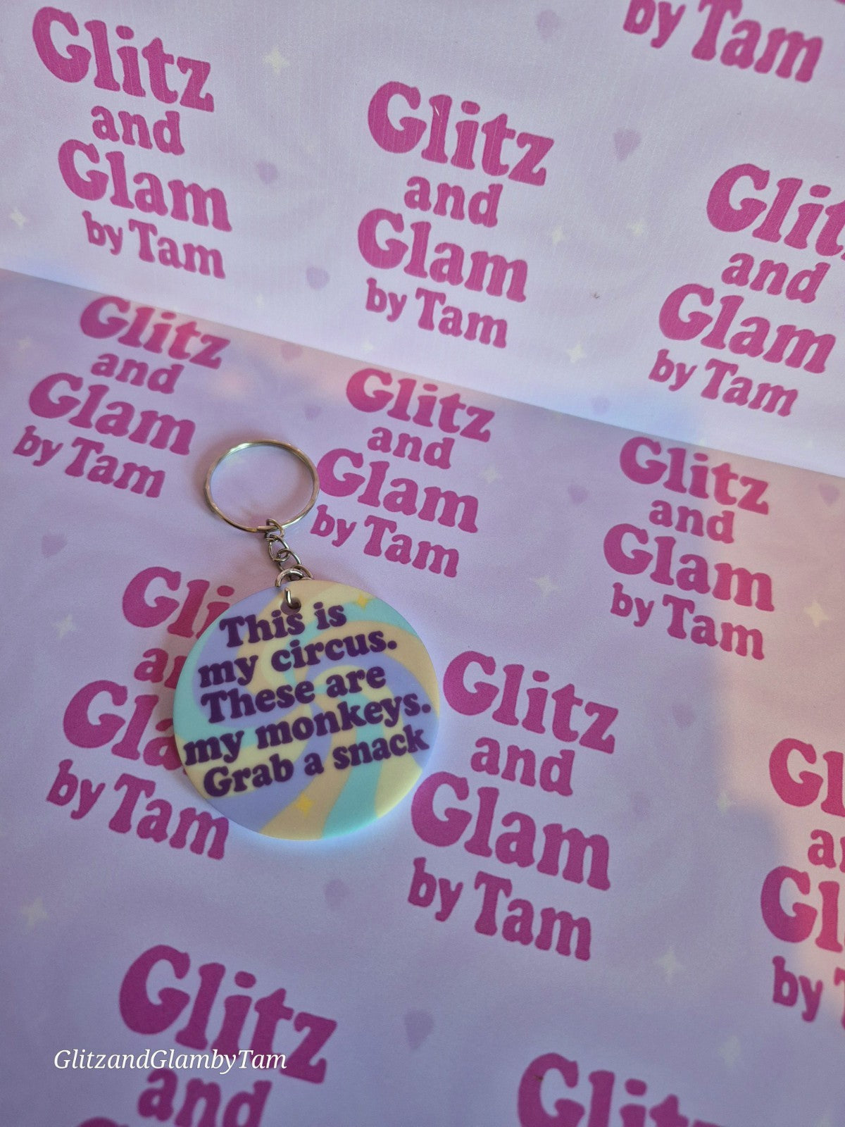Circus Monkey Keyring - Glitz and Glam by Tam - Pastel Colors, Funny Keychain, Unique Accessories