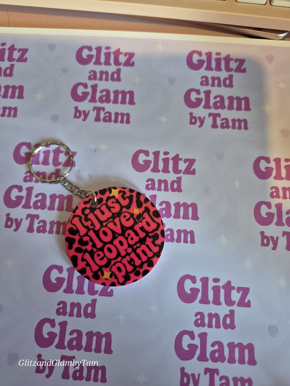 Leopard Print Keychain Pink Acrylic - Glitz and Glam by Tam - "I Just Love Leopard Print" Keyring