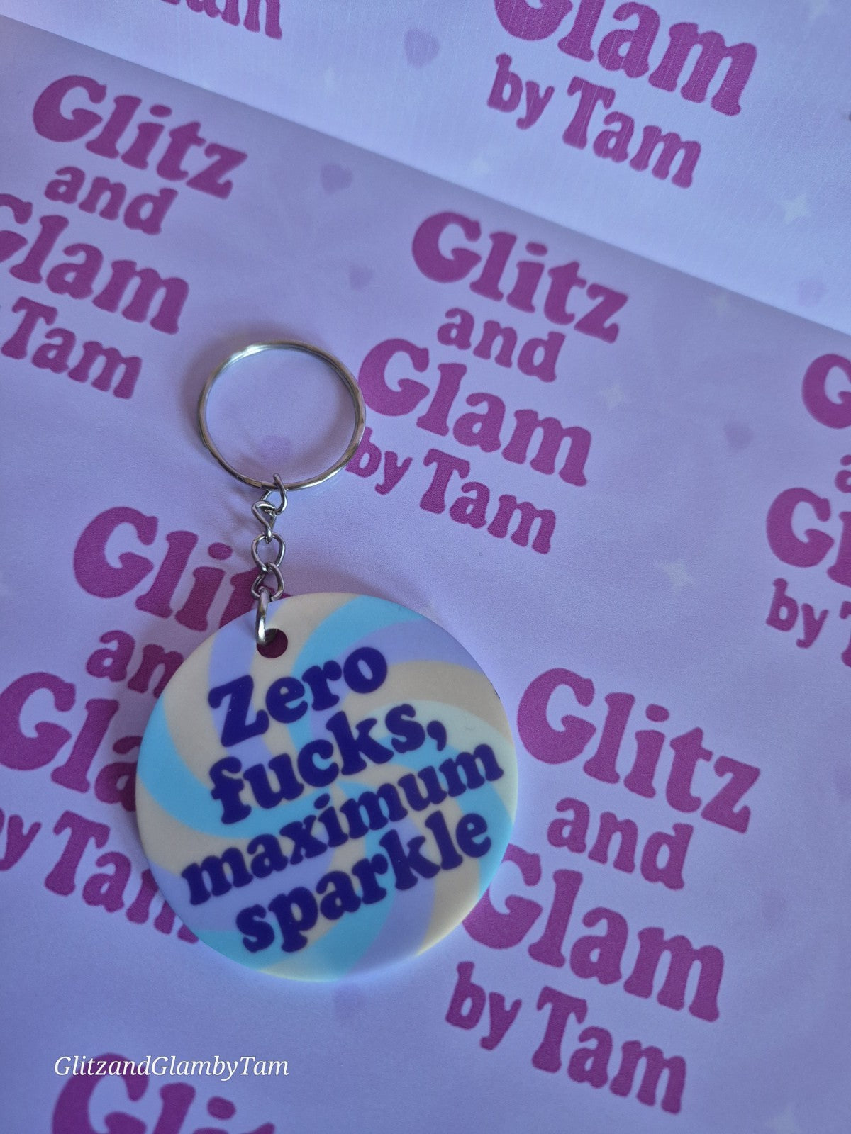 Sassy Keyring: Zero F*cks Maximum Sparkle. Funny, Offensive Gift for Her. Keychain Accessory, Sparkly, Cute, Novelty
