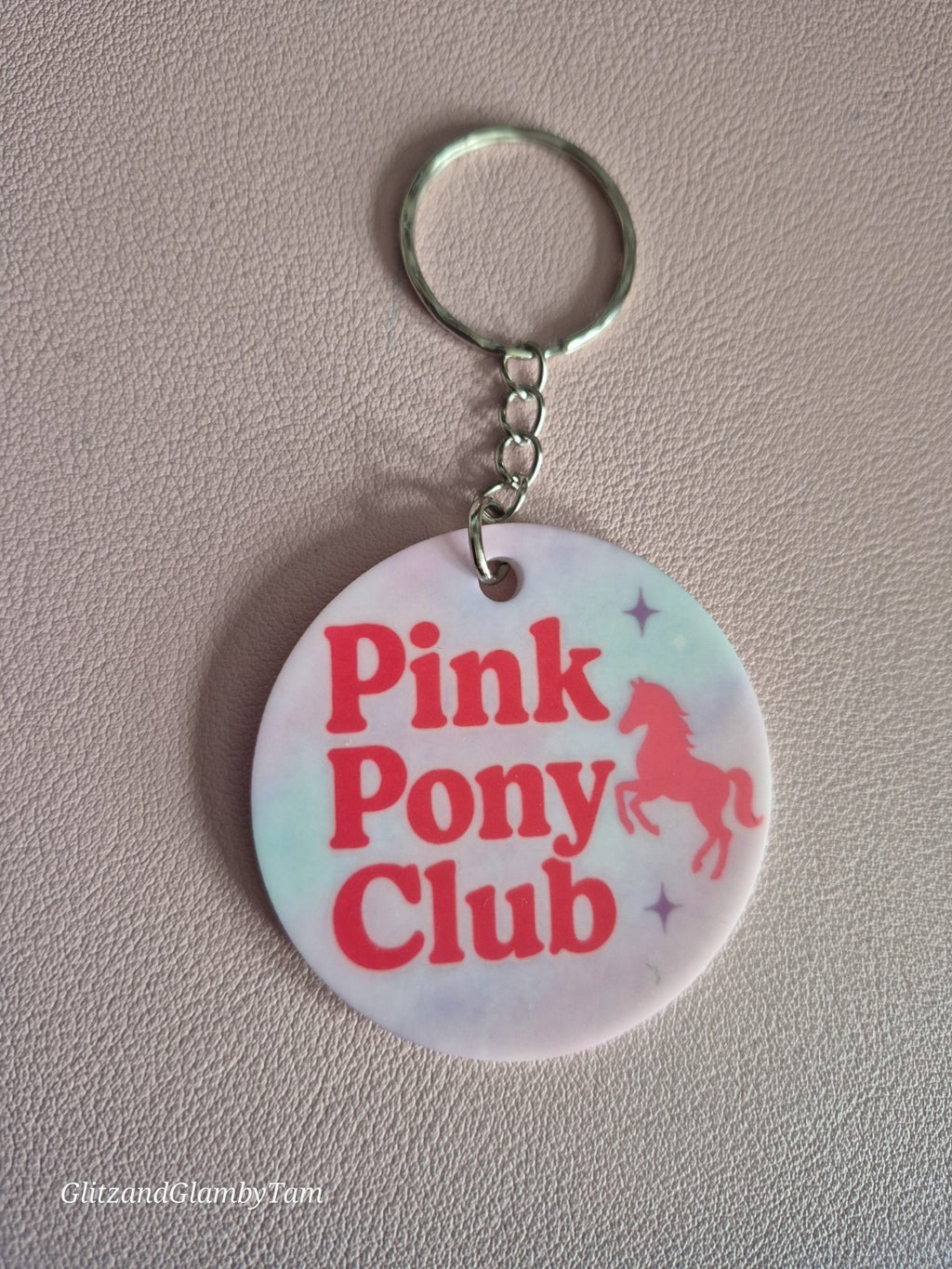 Pink Pony Club Keychain: Retro Kawaii Keyring with Pony Design. Cute Pastel Aesthetic Accessory for Keys or Bags