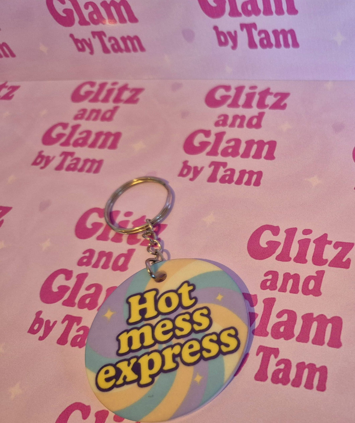 Hot Mess Express Keyring: Pastel Swirl Funny Accessory | Glitz and Glam by Tam