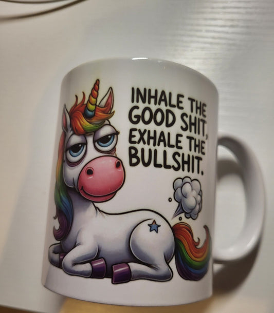 Unicorn Inhale Good Sh*t Exhale Bullsh*t Adult Gift  rude coffee mug funny 