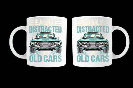 Easily distracted by old cars quoted mug birthday valentines christmas gift