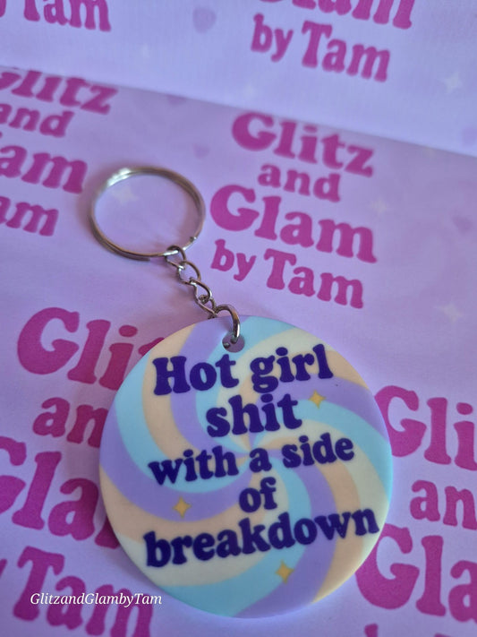 🔥 Hot Sh*t With A Side Of Breakdown Keyring – Pastel Sass for the Resilient one