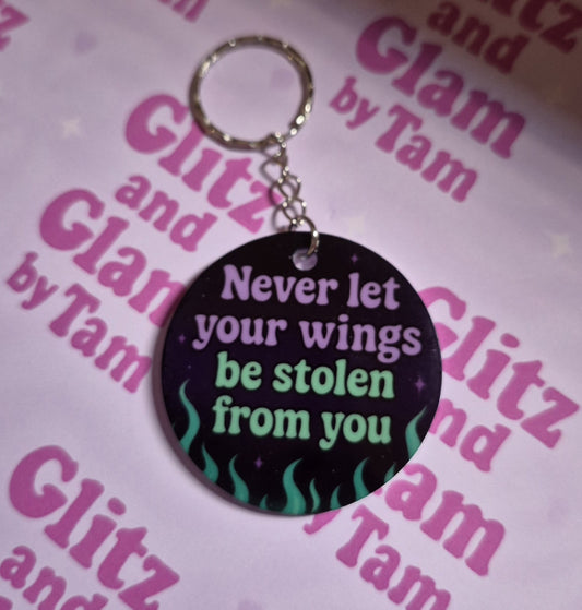 Maleficent-Inspired Keyring – “Never Let Your Wings Be Stolen” – Gothic Acrylic