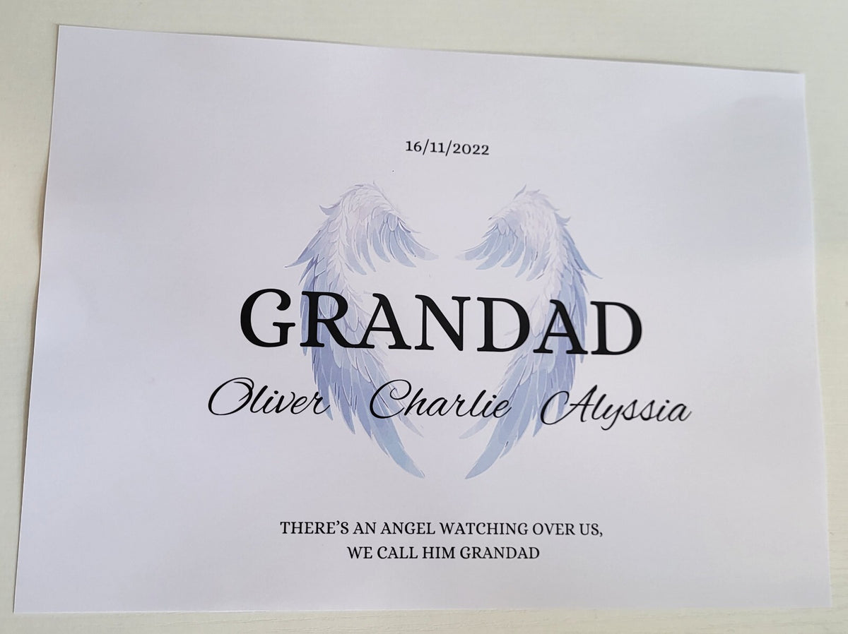 Grandad Memorial Print: Angel Wings, In Loving Memory. Remembrance Gift for Loss of Grandfather. Personalized Sympathy Gift