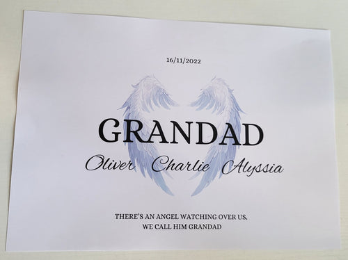 Grandad Memorial Print: Angel Wings, In Loving Memory. Remembrance Gift for Loss of Grandfather. Personalized Sympathy Gift