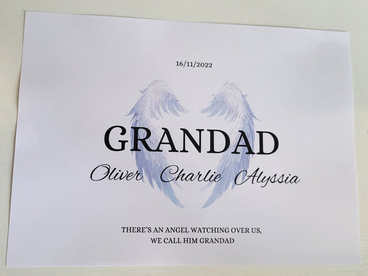 Grandad Memorial Print: Angel Wings, In Loving Memory. Remembrance Gift for Loss of Grandfather. Personalized Sympathy Gift