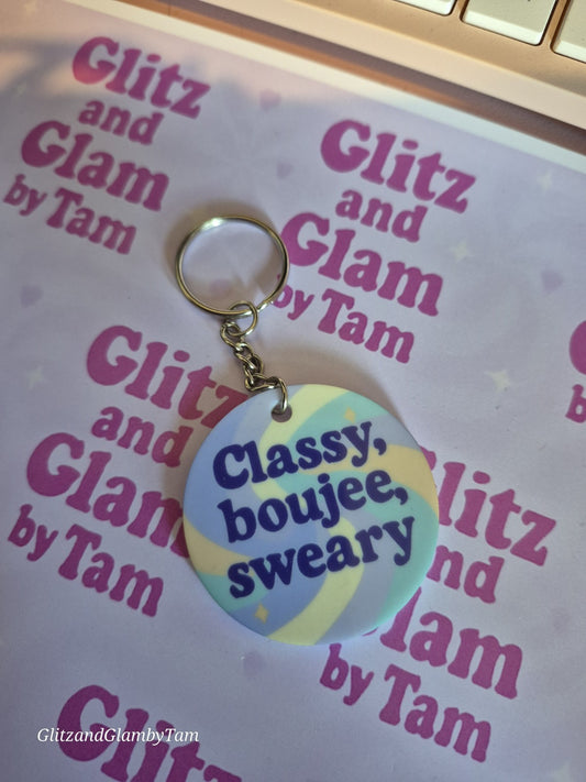 Classy Boujee Sweary Keyring – Funny Pastel Swirl Acrylic Keychain – 2 Inch...