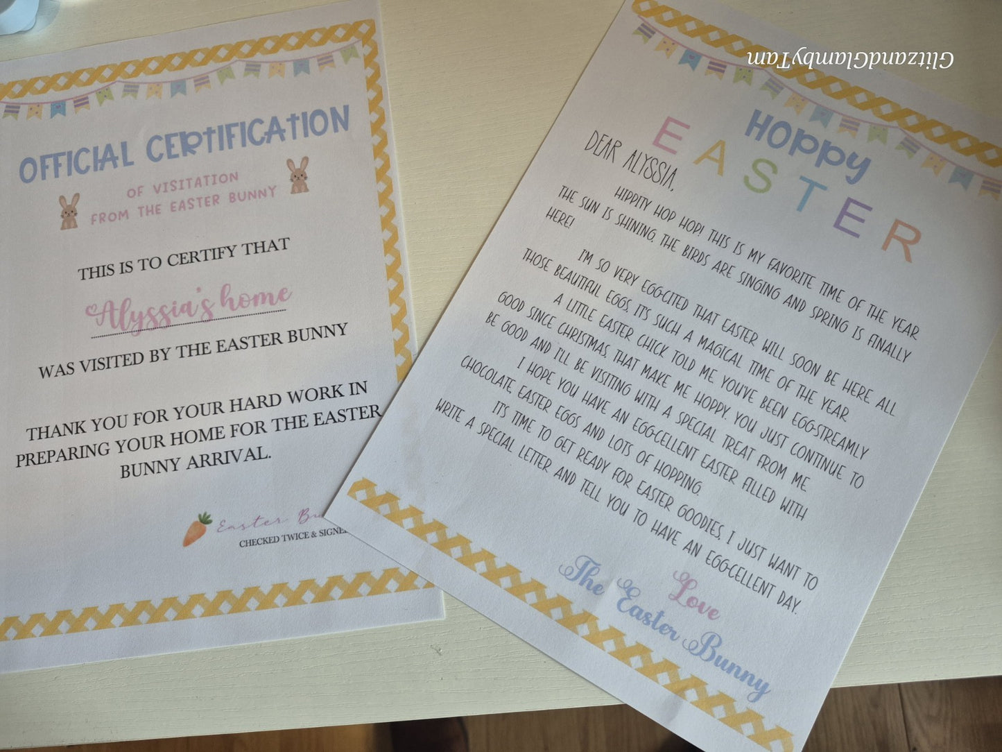 Personalised  Easter  Certificate And Letter From Easter Bunny 