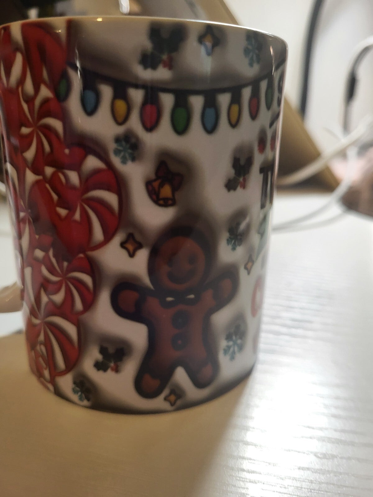 Christmas Mug with Gingerbread Man, Candy Canes, & Christmas Lights - Holiday Gift Idea