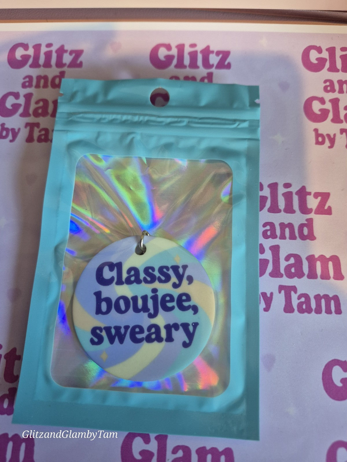 Classy Boujee Sweary Keyring – Funny Pastel Swirl Acrylic Keychain – 2 Inch...