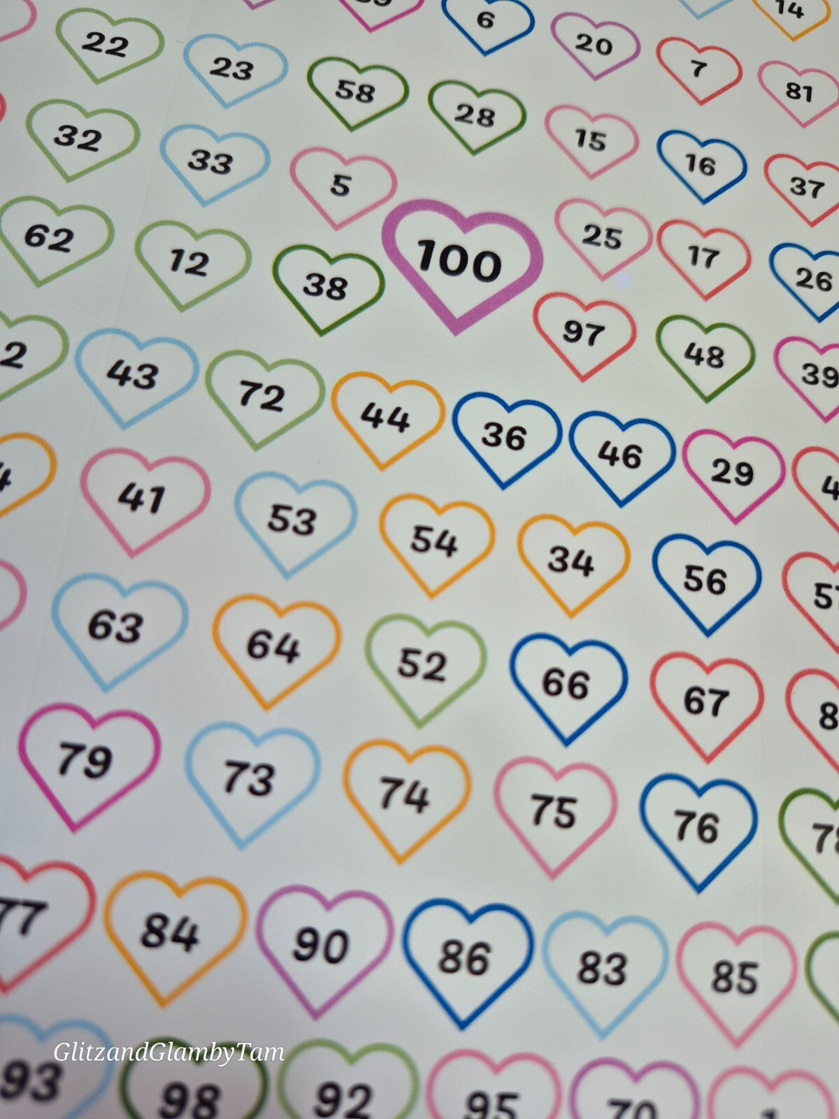 Numbered Heart Stickers 1-100: Progress Tracker, Organization, Crafts