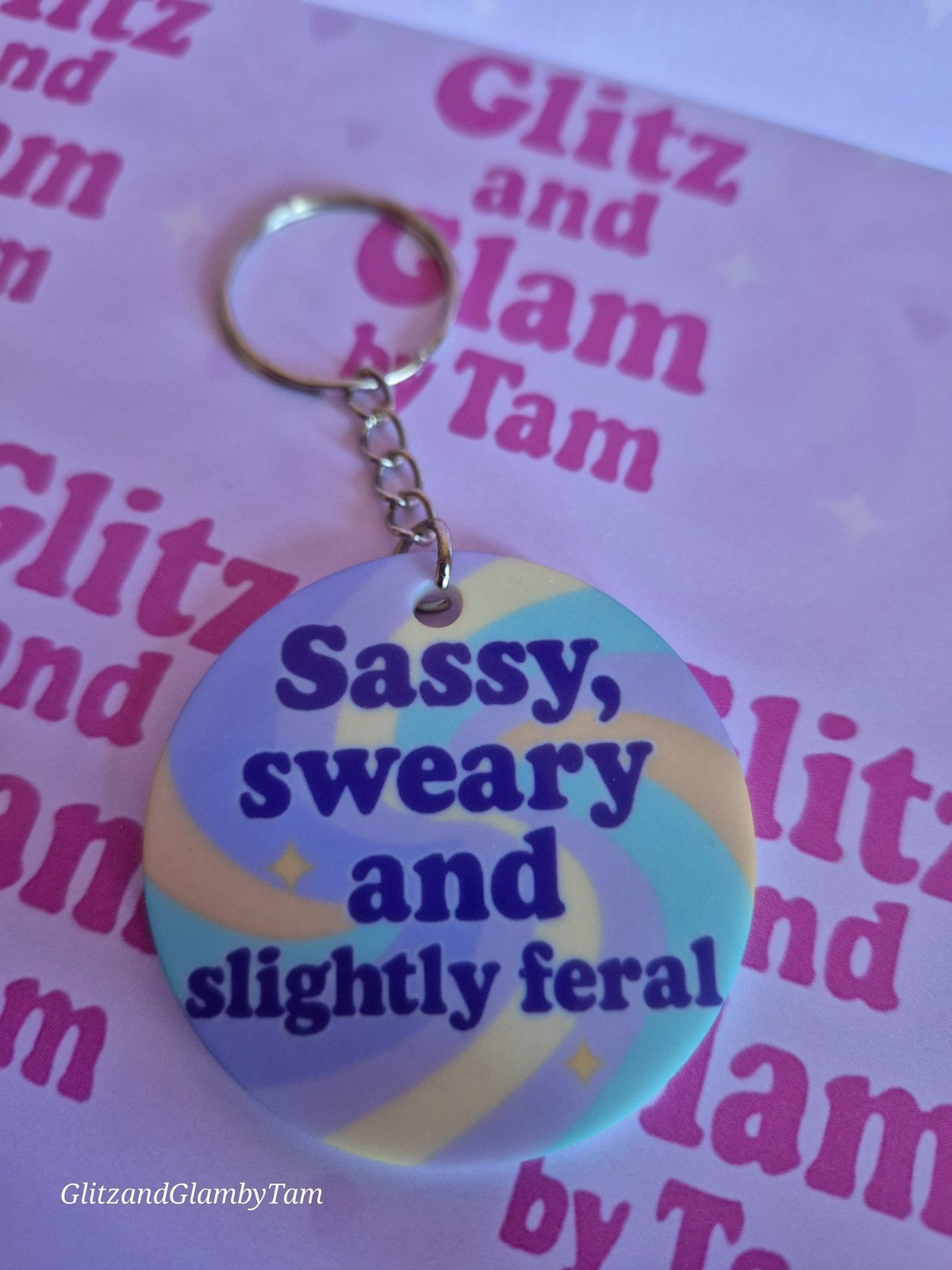 Sassy Sweary Feral Keyring - Pastel Keychain - GlitzandGlambyTam - Funny Gift - Trendy Accessory - Swirl Design - Novelty Keyring