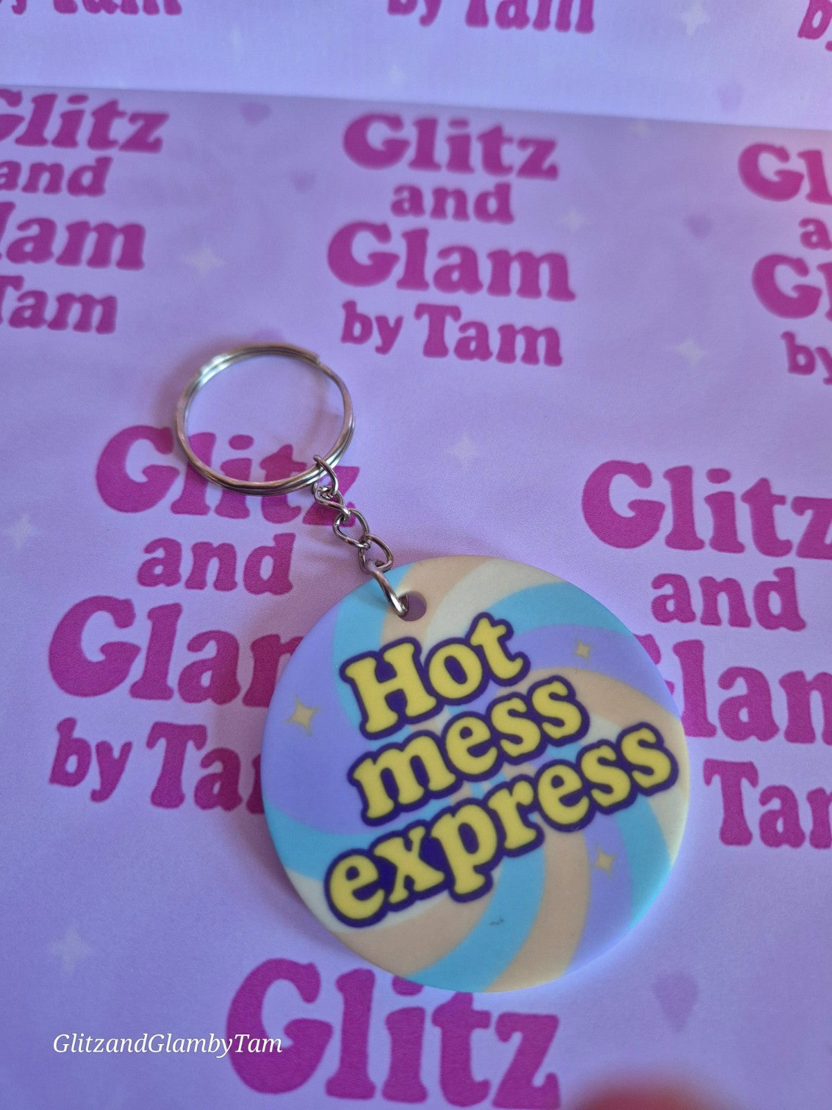 Hot Mess Express Keychain - Pastel Swirl Glitz and Glam by Tam - Funny Sassy Keyring
