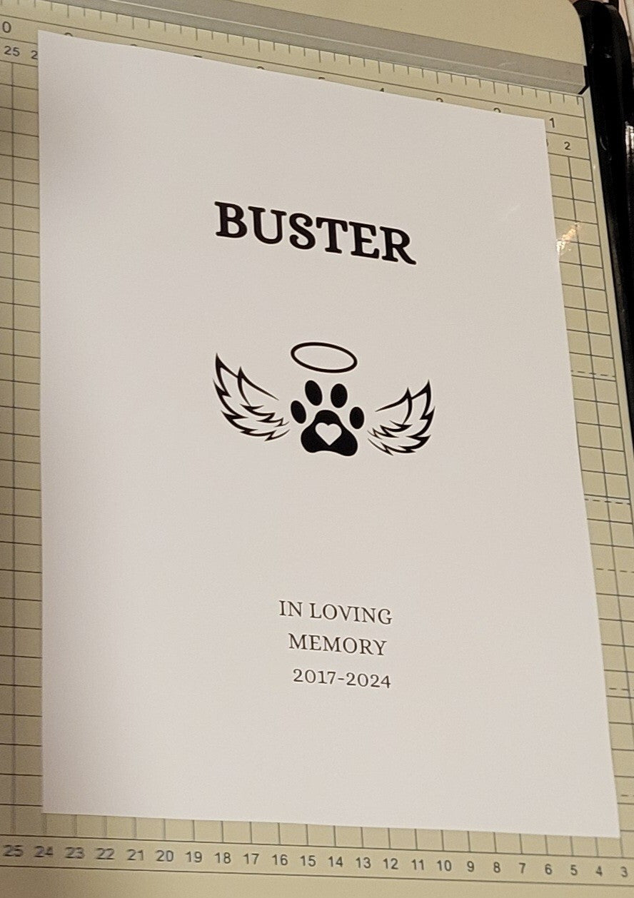Buster Pet Memorial Print. Custom Dog Loss Gift: Angel Paw Keepsake. In Loving Memory 2017-2024.