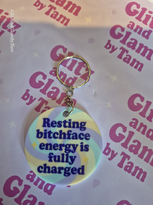 Resting B*tchface Energy Keyring – Funny Pastel Swirl Acrylic Keychain – 2 Inch