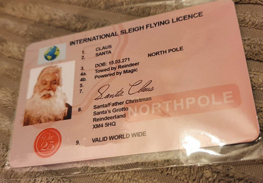 Santa's lost sleigh flying licence, Father Christmas,Santa gift, stocking filler, Christmas magic, sleigh,elf,Christmas eve ideas, reindeer