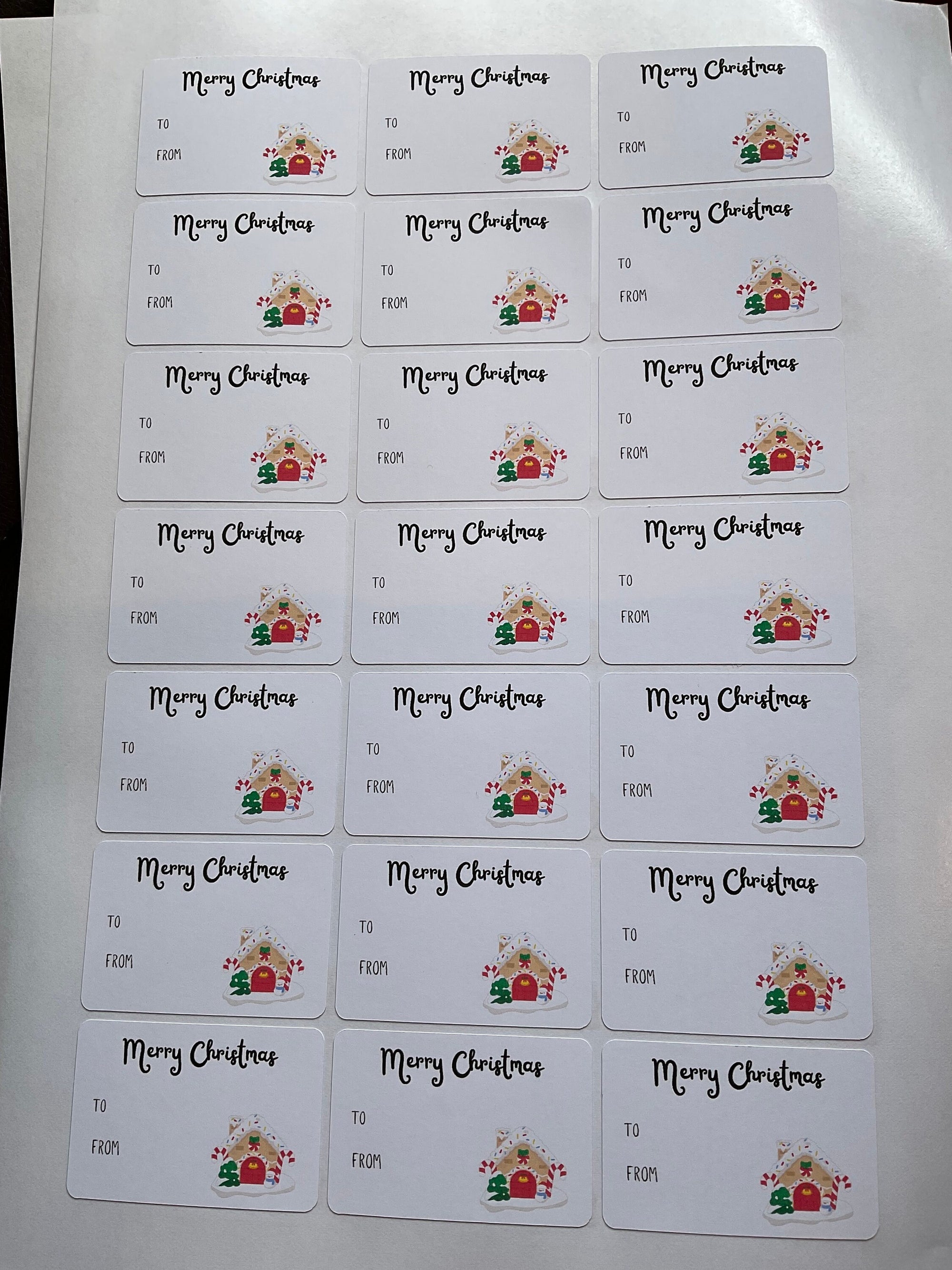 Merry Christmas Gift Tags with Gingerbread House Illustration | Holiday Present Labels