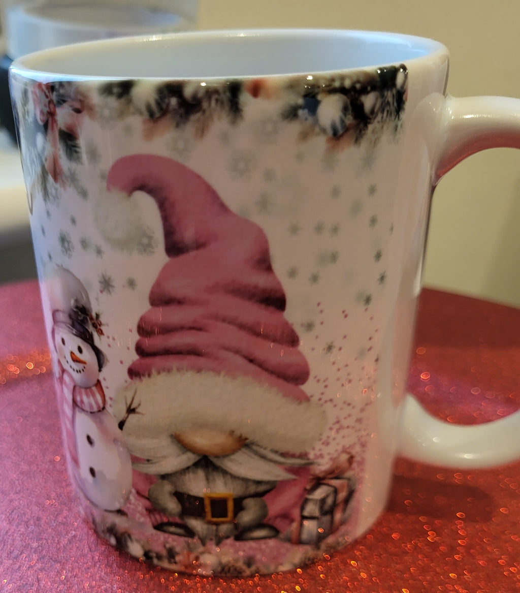 Holiday Mug with Gnome, Snowman, and Snowflakes | Christmas Festive Drinkware