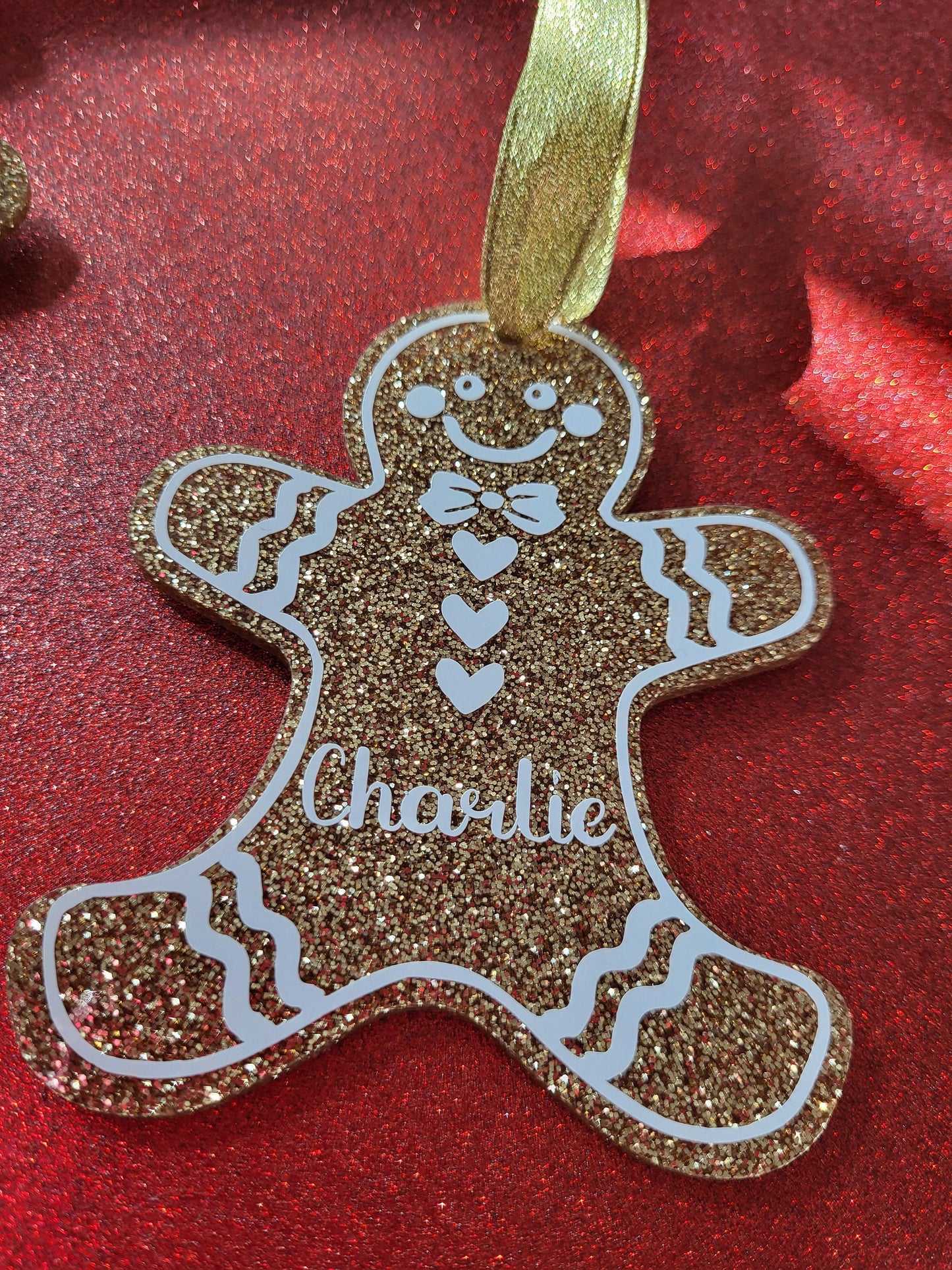 Gold glitter personalised gingerbread man christmas tree decoration , Christmas gift , Glitter Christmas gingerbread man