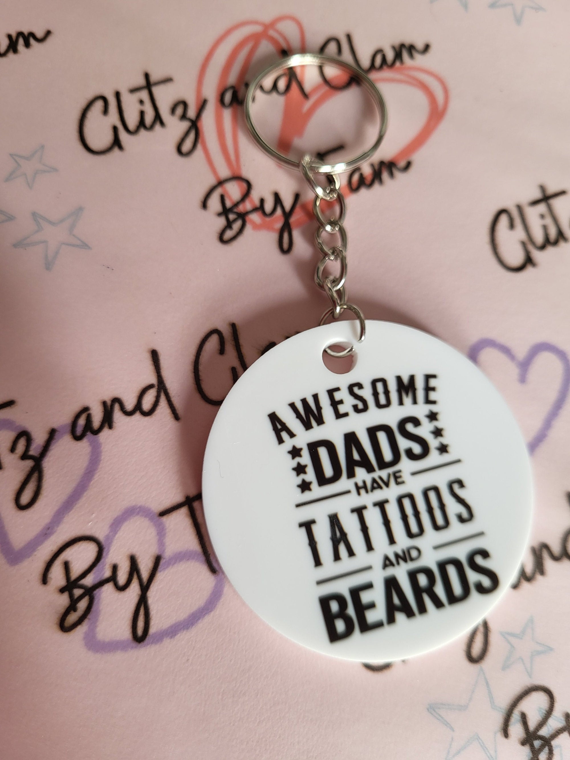 Awesome Dad Keychain - Tattoos & Beards Gift for Cool Dads