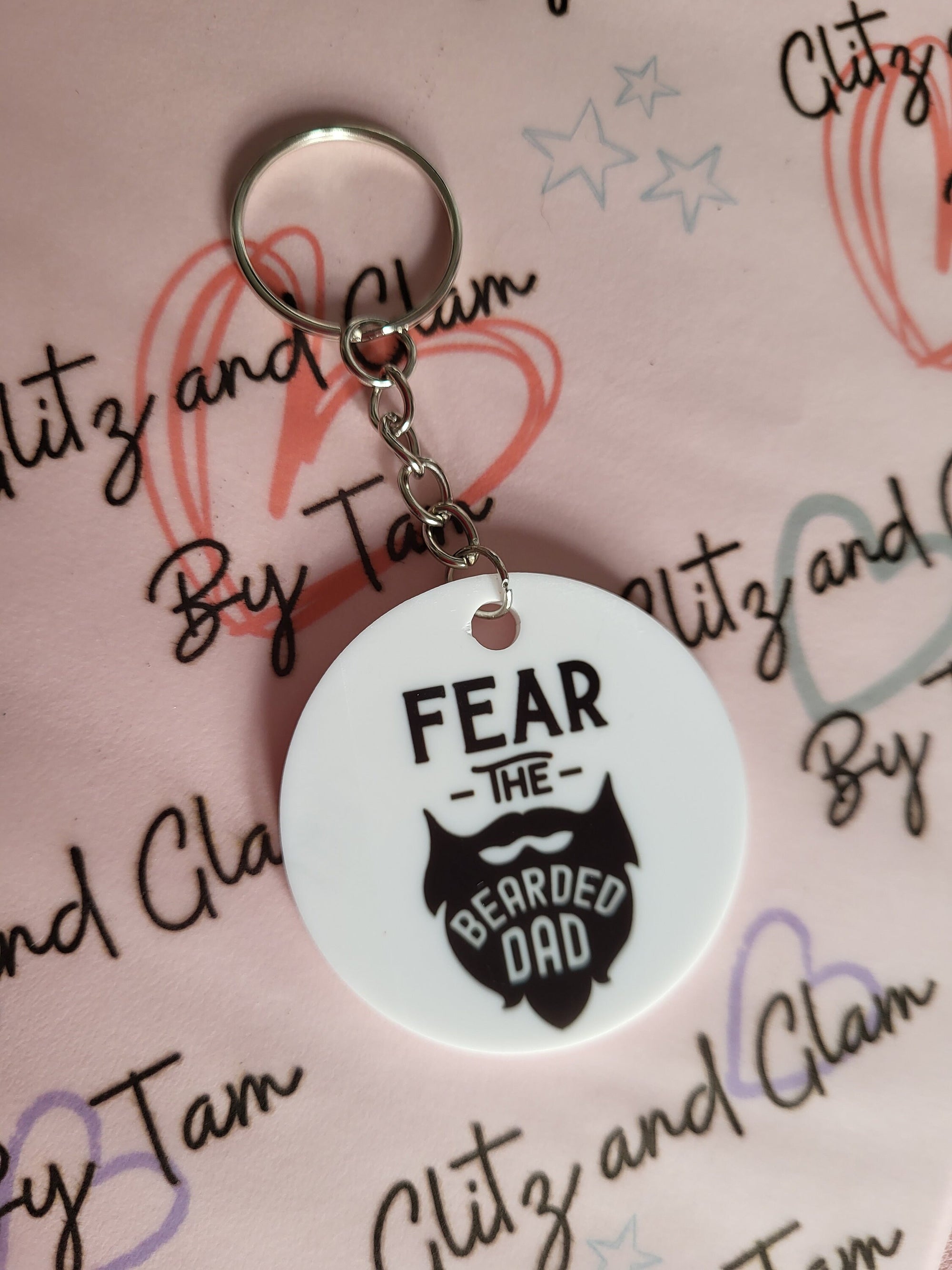 Fear The Bearded Dad Keychain - Funny Dad Gift by Glitz and Glam By Tam